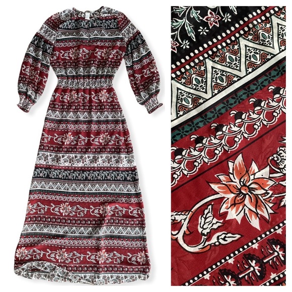 H&M Conscious Burgundy Floral Chiffon Maxi Dress - Picture 2 of 8